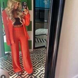 Zara Orange Chenille Woven Knit Pants Size S